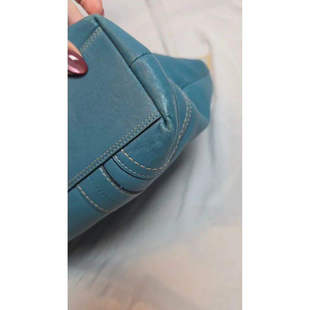 Coach Hampton Teal Blue Leather Tote Shoulder Bag Y2K F11201 10195 Vintage